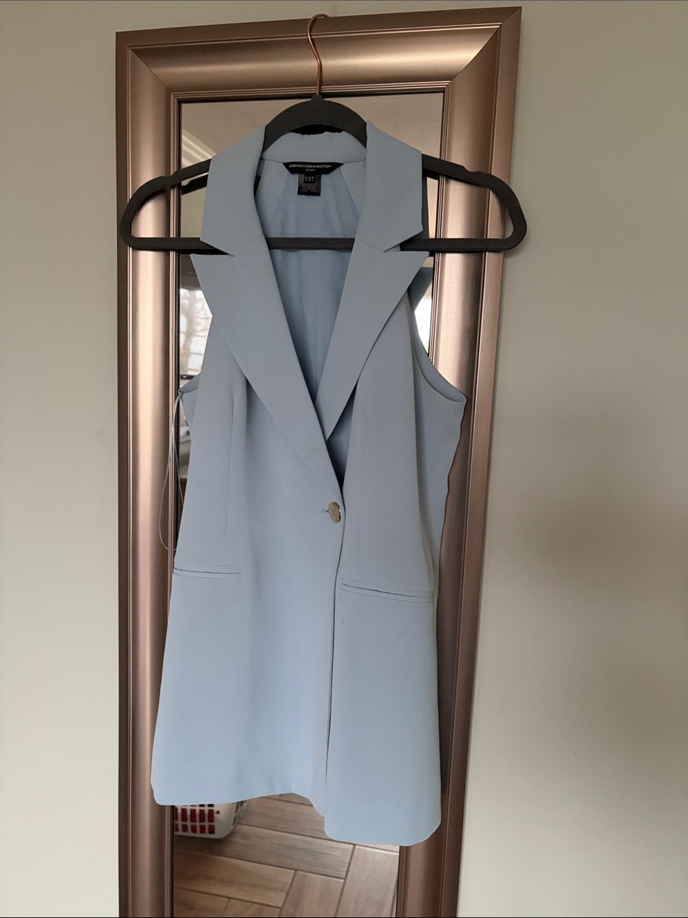 French Connection Light Blue Sleeveless Blazer Vest - Picture 2 of 5